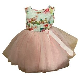 Grace & Lucille Floral Tulle Dress Four 4th Birthday Pink White Green Sleeveless